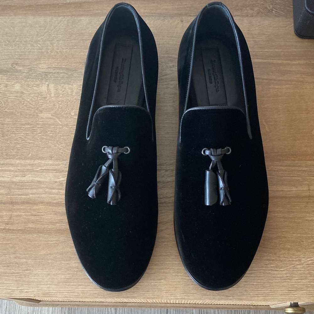 Ermenegildo Zegna Black Velvet Tassel Loafers
